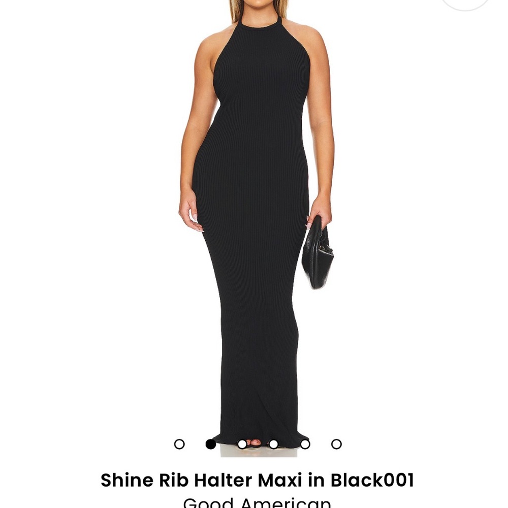 Good American Shine Rib Halter Maxi Dress - Black